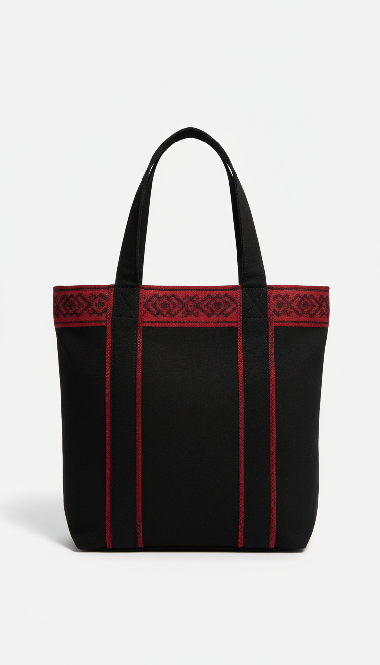 Jet Black Tote With Red Assamese Accents