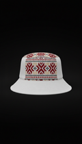Cloud White Bucket Hat With Embroidered Assamese Pattern